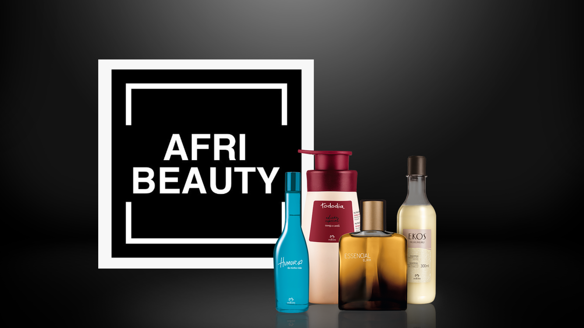 cosmetics on a dark surface infront of Afri Beauty Trading LTD Logo