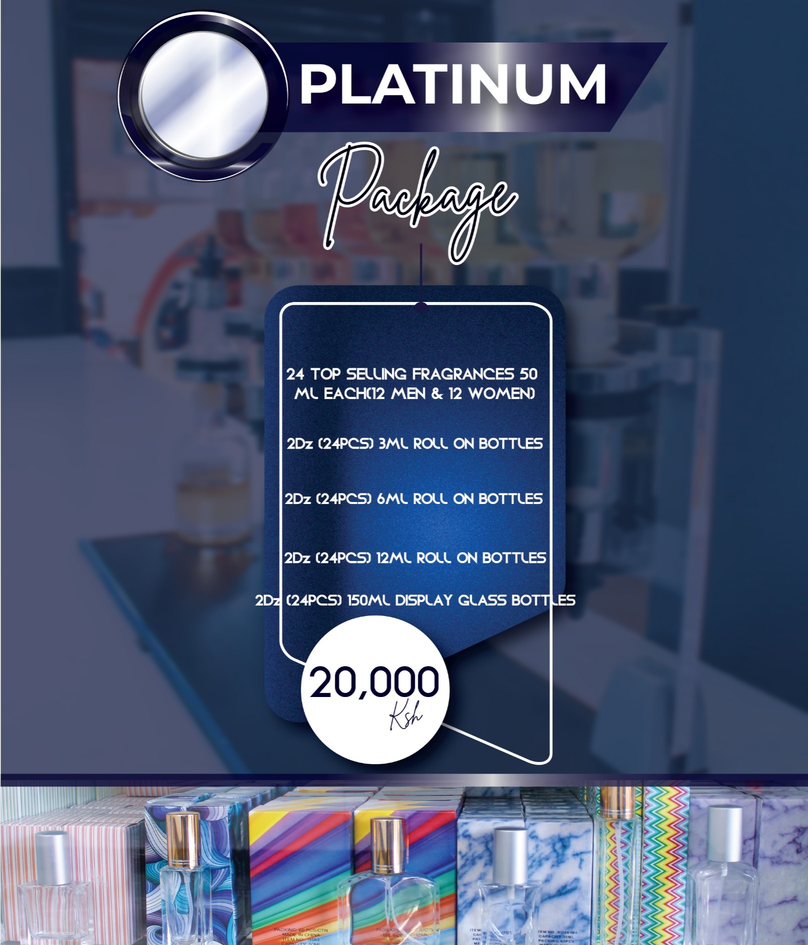 shining image with perfume store blurry background representing the afri beauty wholesale platinum package